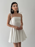 Askı Bağlamalı Mini Prenses Elbise Beyaz