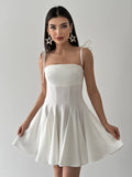 Askı Bağlamalı Mini Prenses Elbise Beyaz