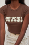 Cowgirl Baskılı Kısa t-shirt Kahverengi