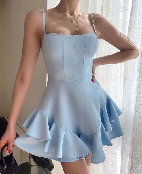 Askılı Prenses Mini Elbise Mavi