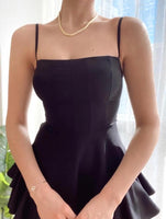 Askılı Prenses Mini Elbise Siyah