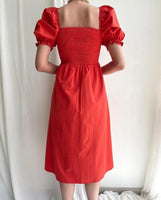 Uzun Beli Lastikli Elbise Kırmızı