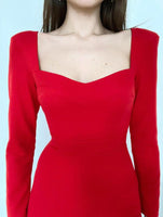 Kalp Yaka Midi Yırtmaçlı Elbise Kırmızı