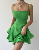 Askılı Prenses Mini Elbise Yeşil