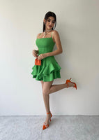 Askılı Prenses Mini Elbise Yeşil
