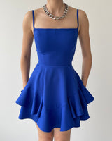 Askılı Prenses Mini Elbise Saks Mavi